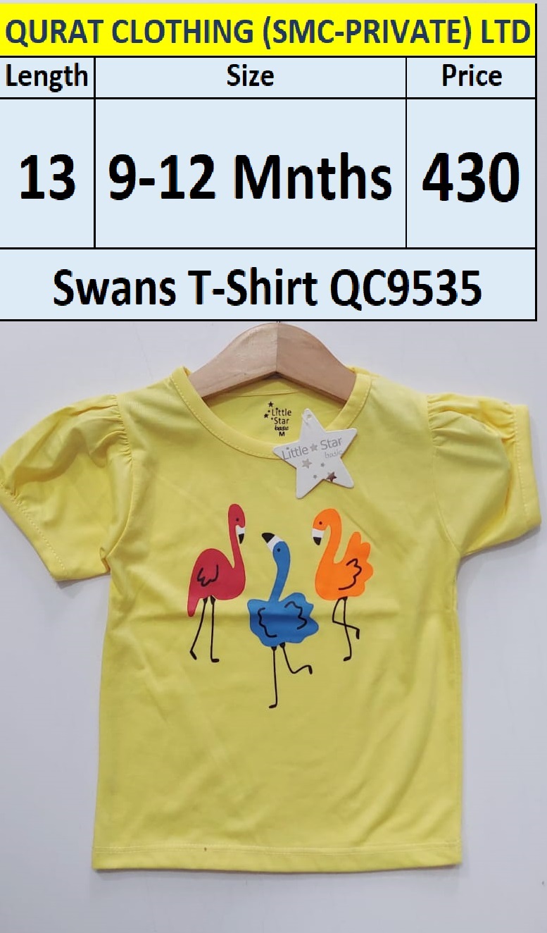 Yellow T-shirt Swan Print QC9535 Brand Little Star 