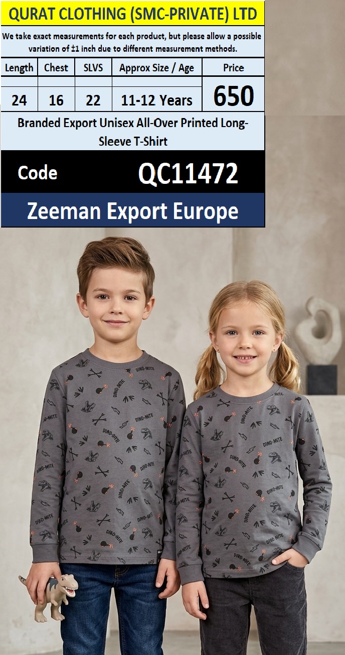 QC11472 – Branded Export Unisex All-Over Printed Long-Sleeve T-Shirt – Zeeman Export Europe