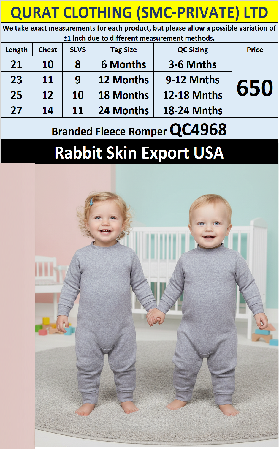 Rabbit Skin Brand Grey Fleece Baby Romper QC4968 – Export USA