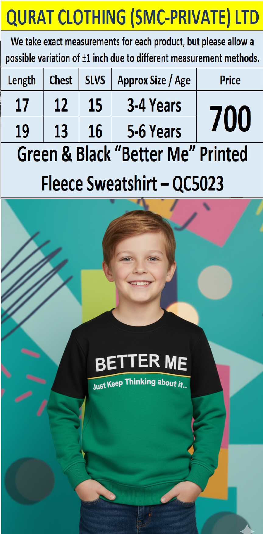 Green & Black “Better Me” Printed Fleece Sweatshirt QC5023 
