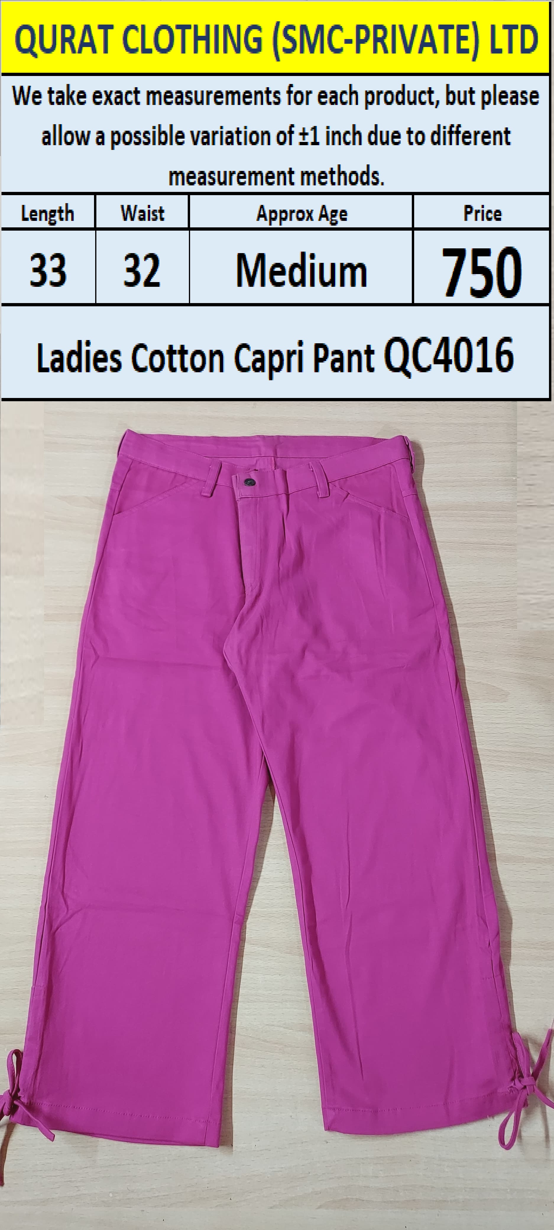 Ladies Cotton Capri Pant QC4016