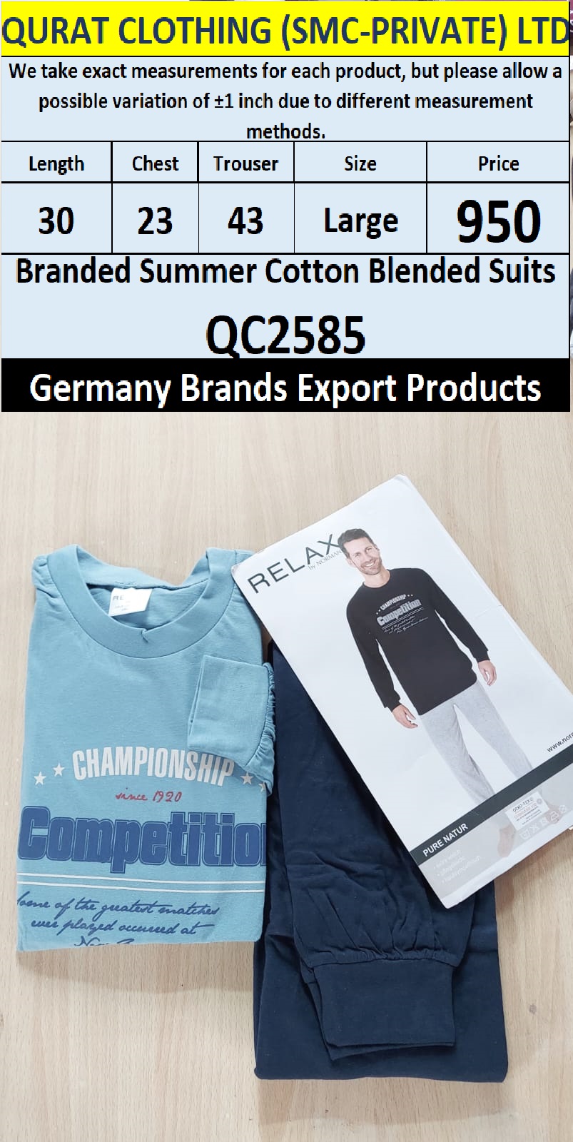 International Brands Summer Cotton Blended Suits Export Germany QC2585