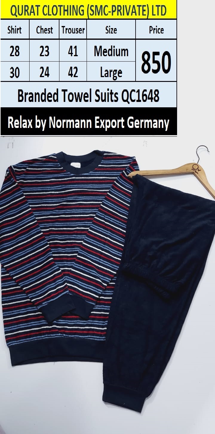 Normann by Relax Brand Blue & Red Lines Towel Fabric Night Wear Suit QC1648 Export Germany
