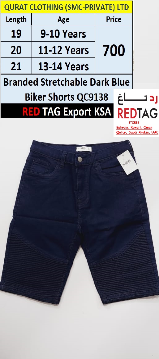 RED TAG Brand Stretchable Dark Blue Biker Shorts QC9138 Export KSA - QC9138