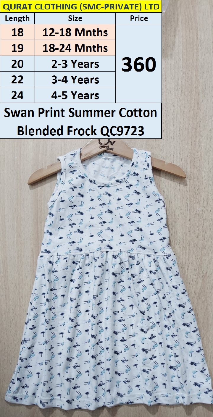 Swan Print Summer Cotton Blended Frock QC9723