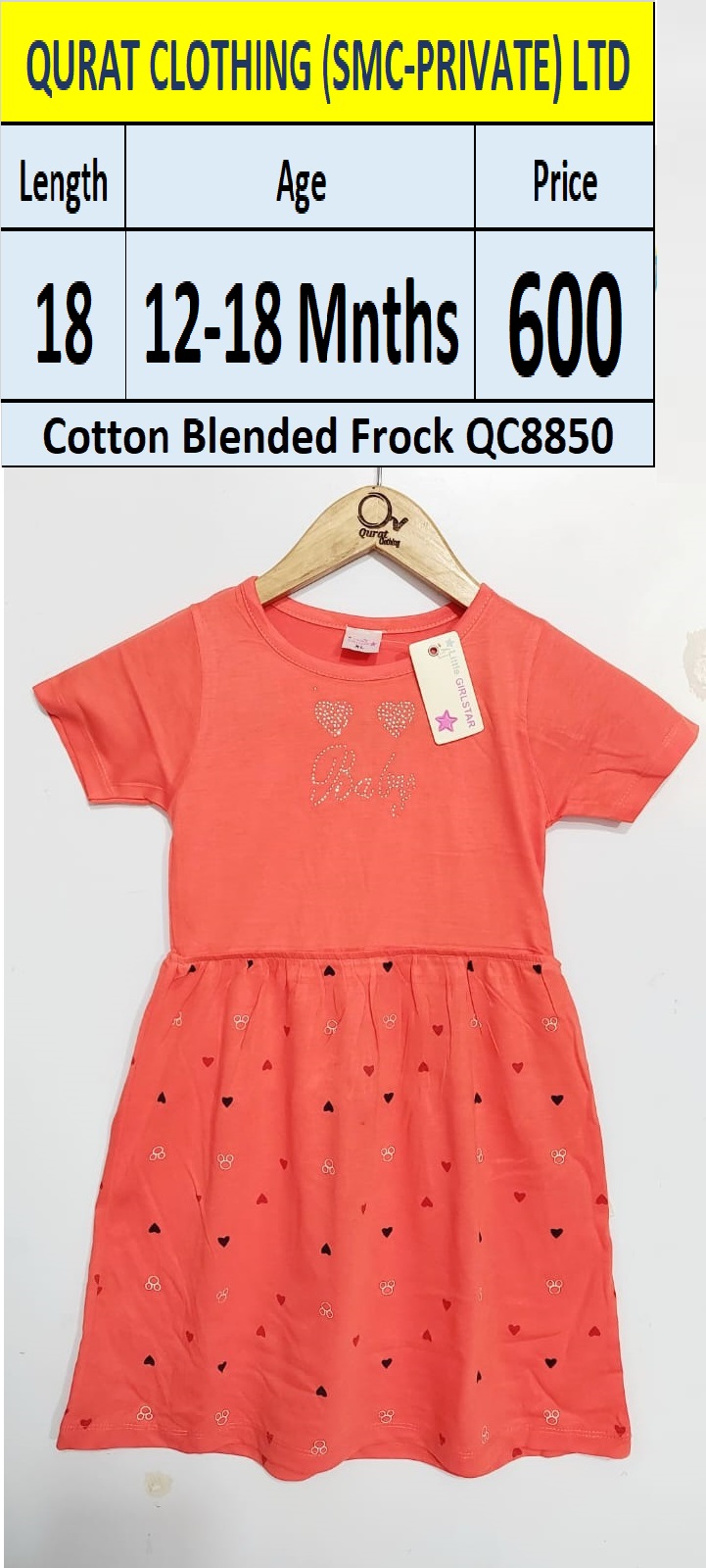 Cotton Blended Frock QC8850 Brand Little Girl Star