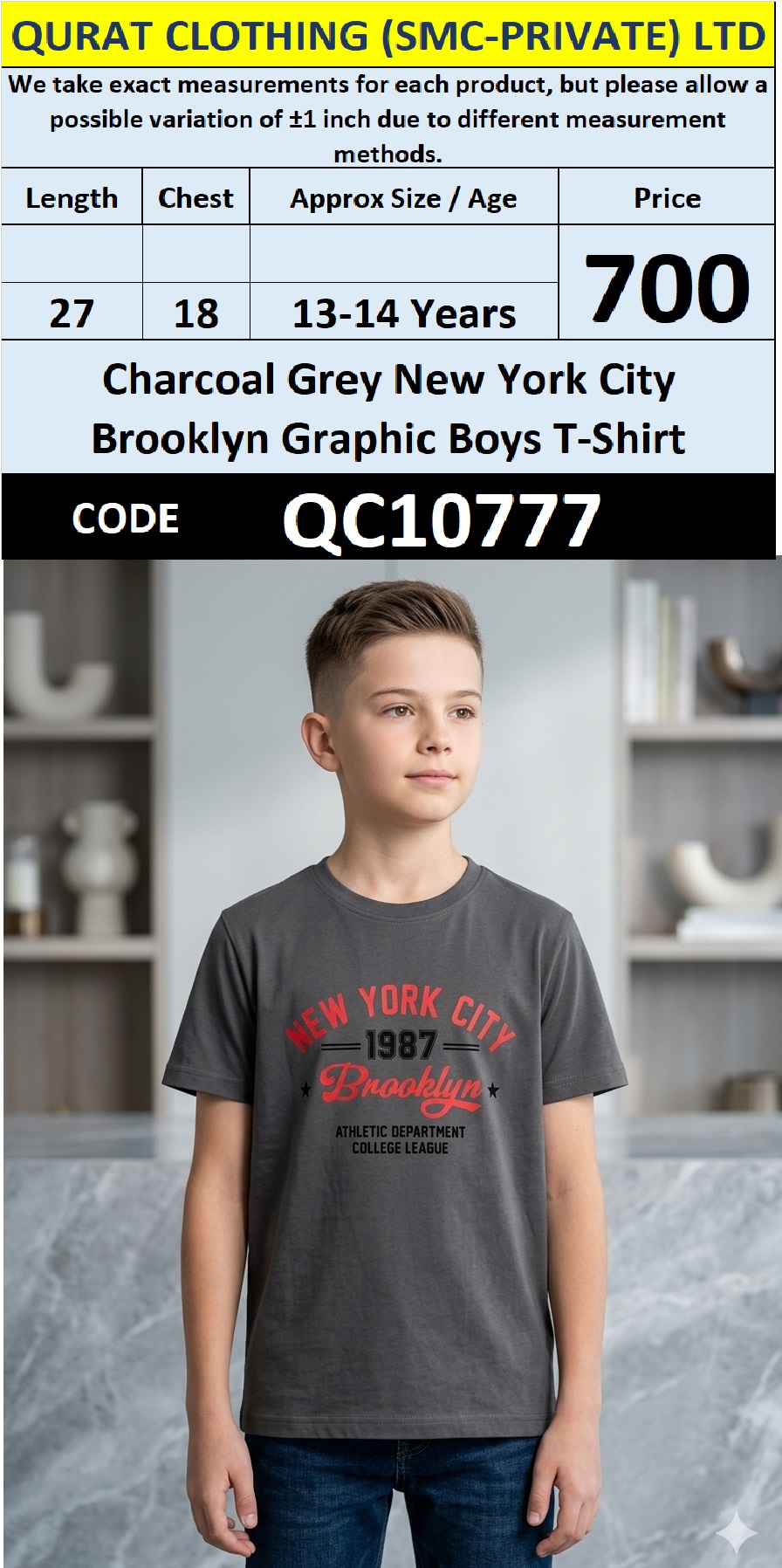 Charcoal Grey New York City Brooklyn Graphic Boys T-Shirt QC10777