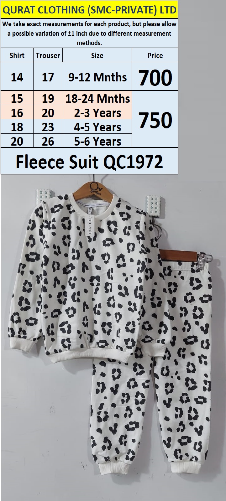 Fleece Two Piece Suit QC1972 by Qurat Clothing 