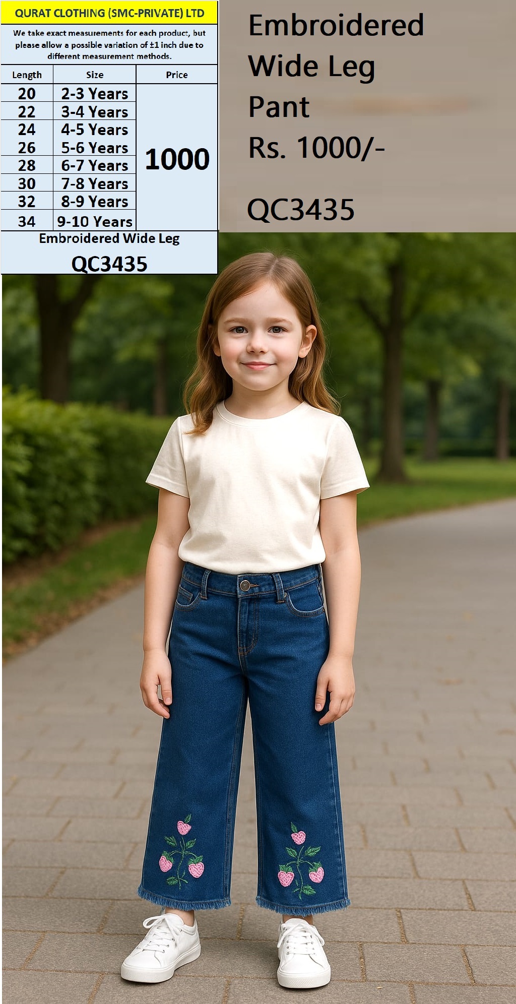 Light Blue Embroidered Wide Leg Pant – QC3435