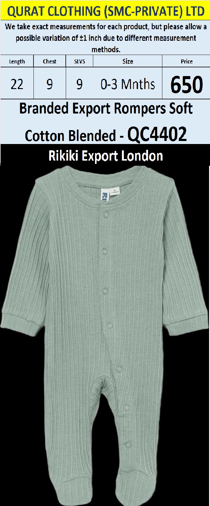 Rikiki Brand Soft Cotton Blended Romper Export London - QC4402
