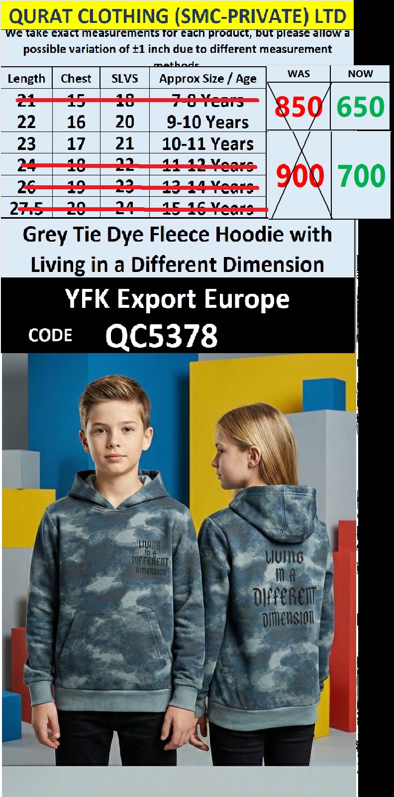 Grey Tie Dye Fleece Kids Hoodie Living in a Different Dimension QC5378 | YFK Export Europe