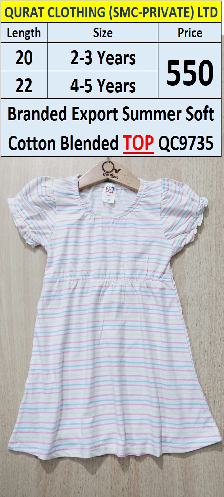 Branded Export Summer Multi Lines Print Soft Cotton Blended TOP QC9735