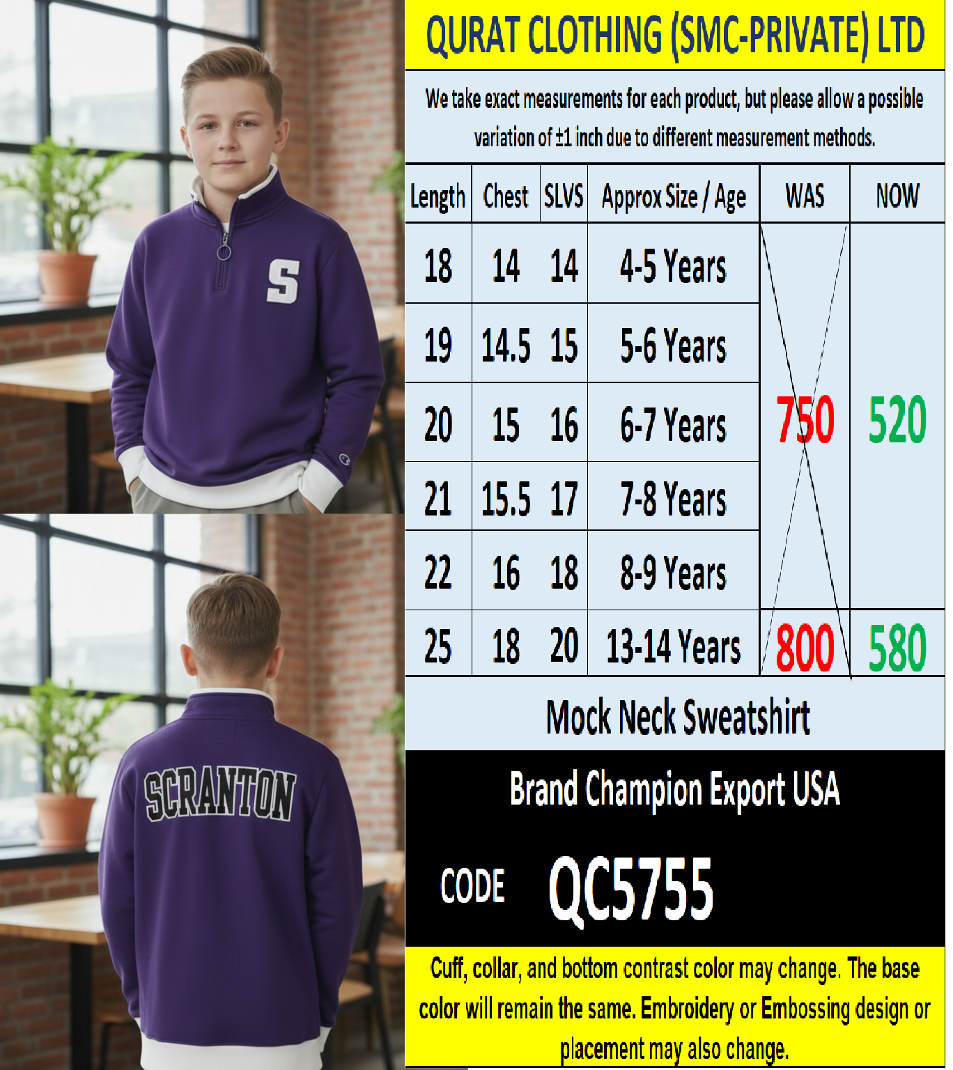 Champion Brand Mock Neck Sweatshirt Export USA - QC5755