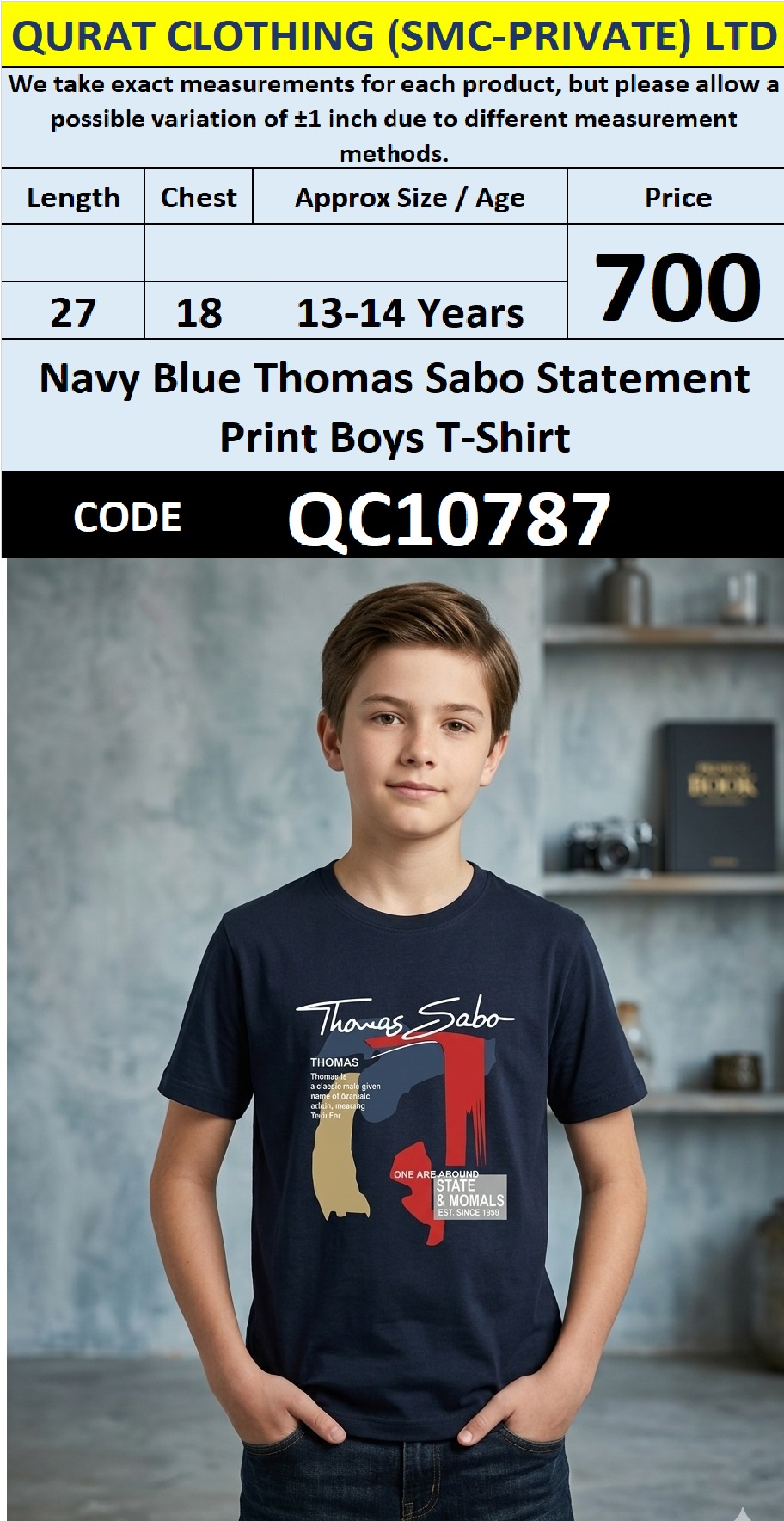 Navy Blue Thomas Sabo Statement Print Boys T-Shirt QC10787