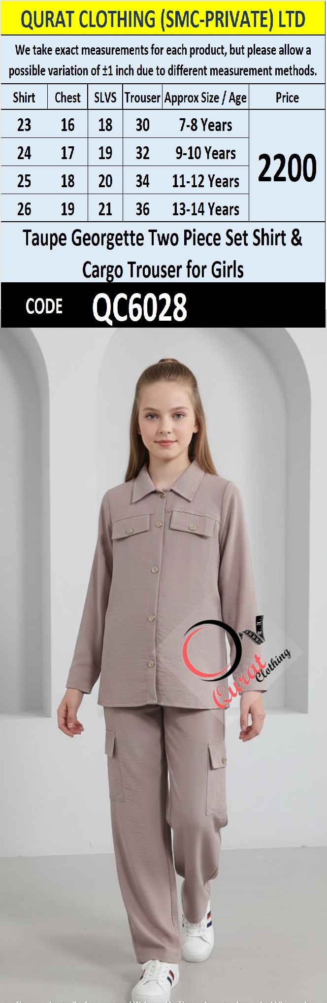 Taupe Georgette Two Piece Set Shirt & Cargo Trouser – QC6028 - QC6028