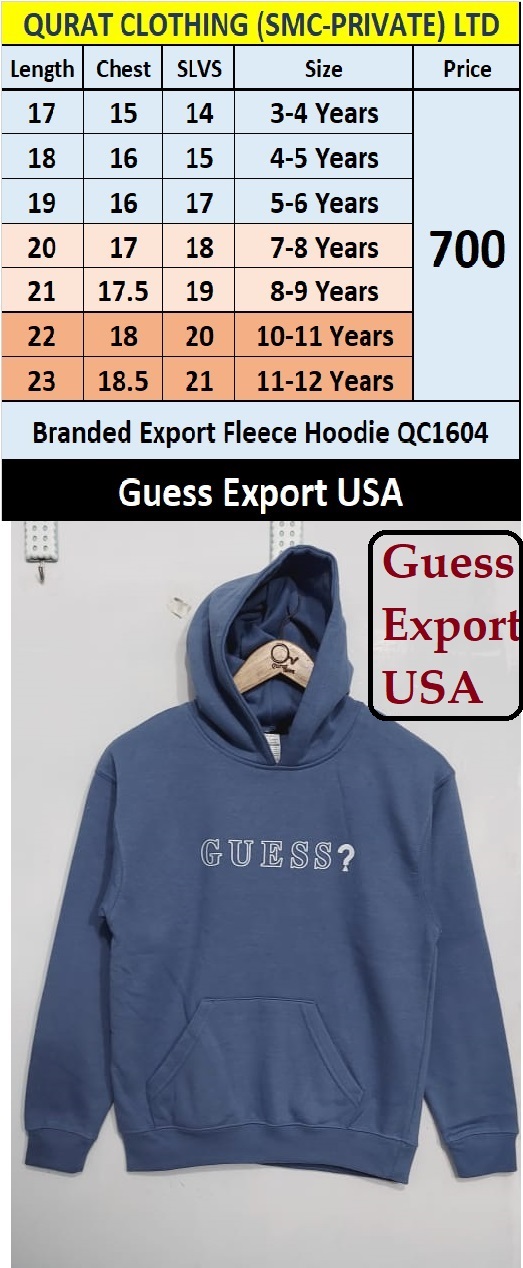 Guess Brand Blue Fleece Hoodie QC1604 Export USA