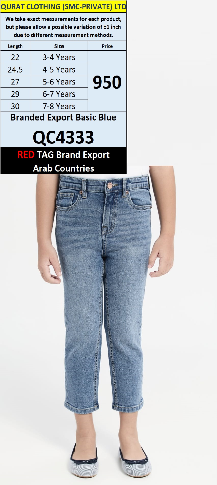 RED TAG Fashion Brand Basic Blue Jeans QC4333 Export Arab Countries 