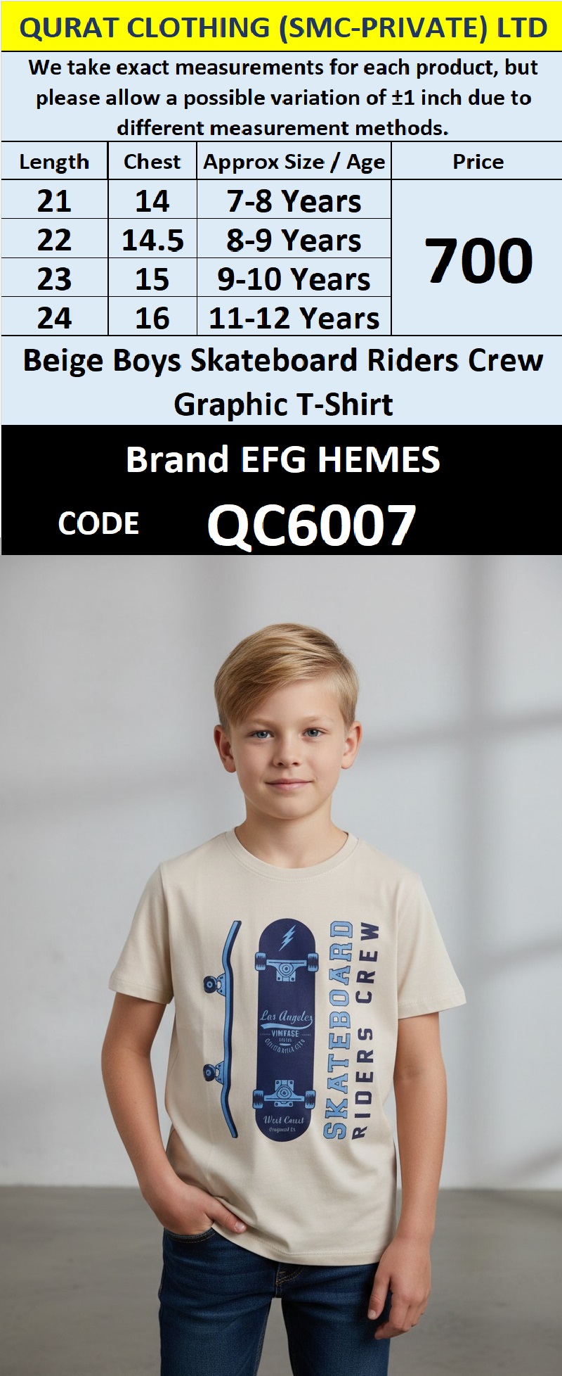 Beige Cotton Blend Boys T-Shirt SKATEBOARD RIDERS Crew Graphic – QC6007