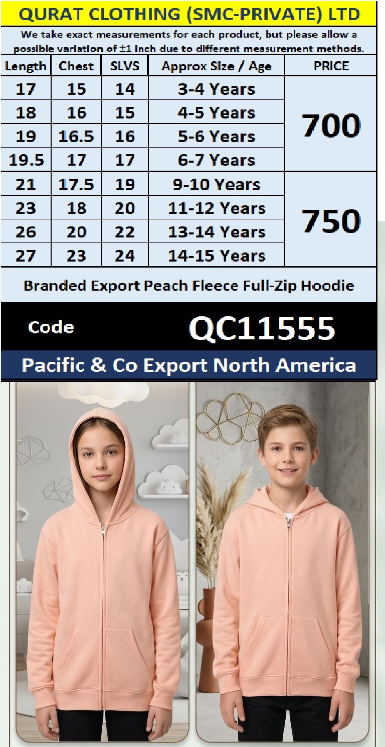 Pacific & Co Export North America Branded Export Peach Fleece Full-Zip Hoodie QC11555