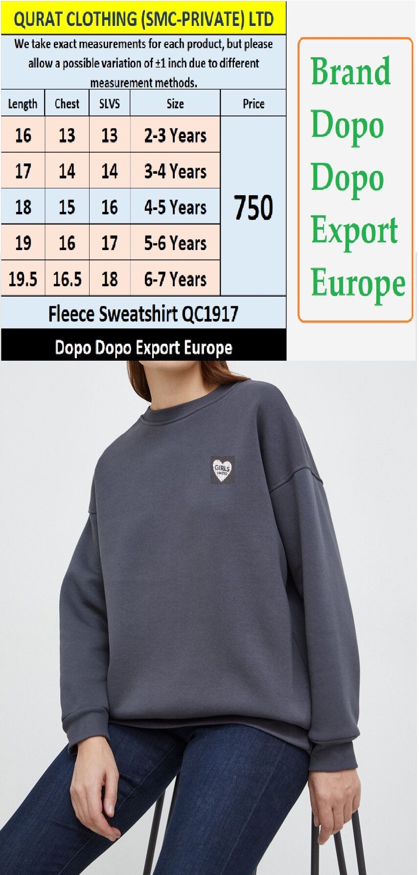 Dopo Dopo Brand Fleece Sweatshirt QC1917 Export Europe  - QC1917