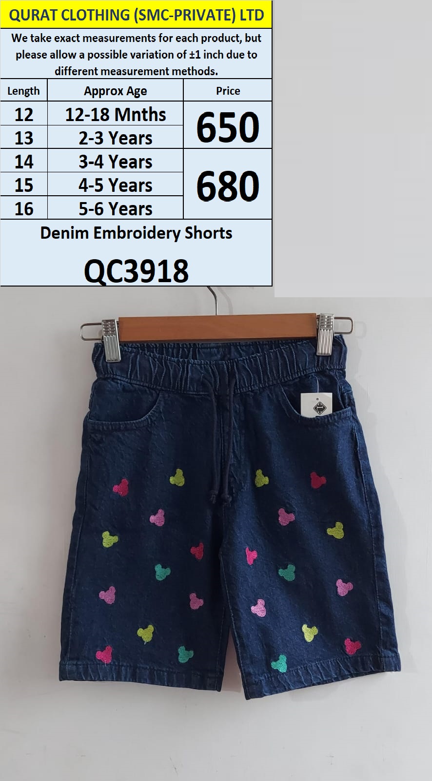 Denim Embroidery Shorts QC3918