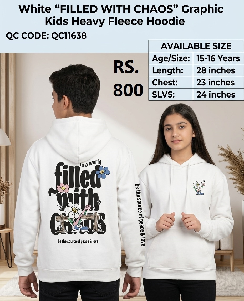 White FILLED WITH CHAOS Graphic Kids Heavy Fleece Hoodie – QC11638