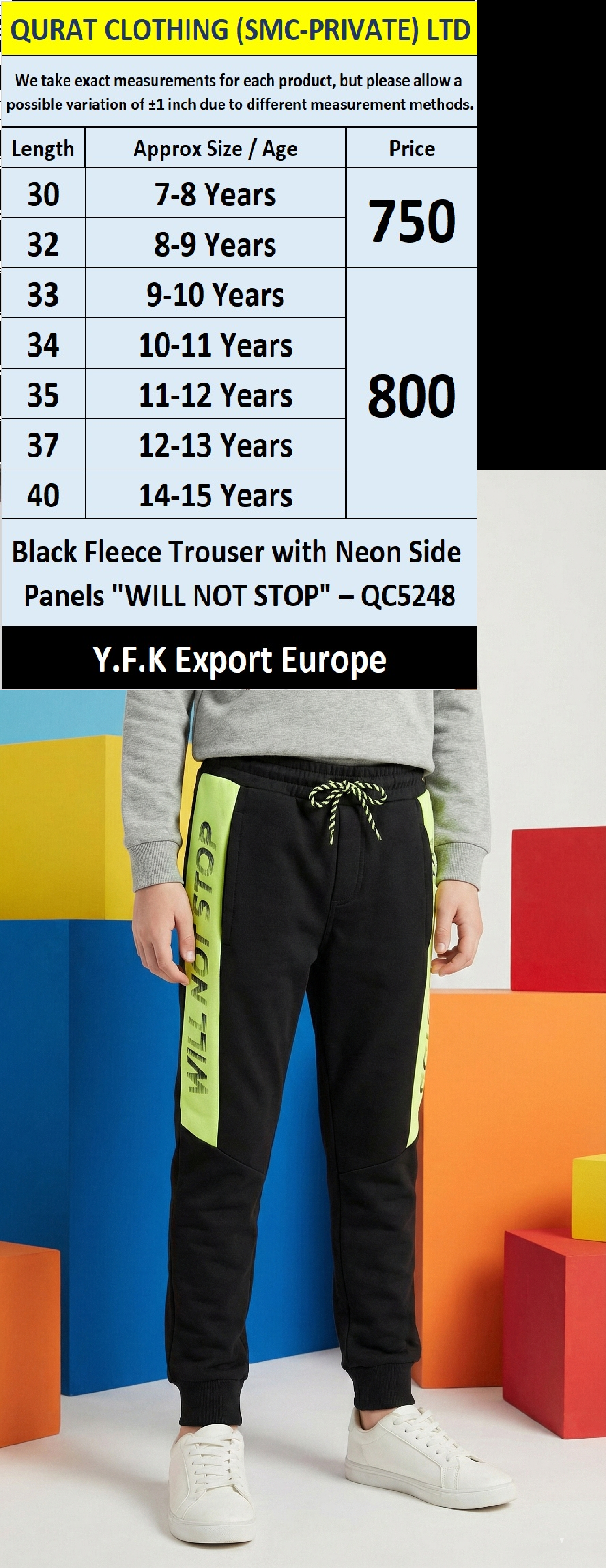 Y.F.K Black Fleece Trouser with Neon Panels “WILL NOT STOP” – QC5248