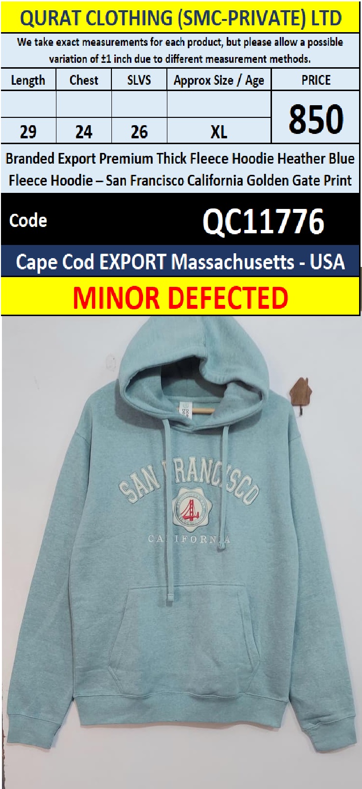 Minor Defected Branded Export Premium Thick Fleece Heather Blue Hoodie – San Francisco California Golden Gate Print – Cape Cod Massachusetts USA – QC11776