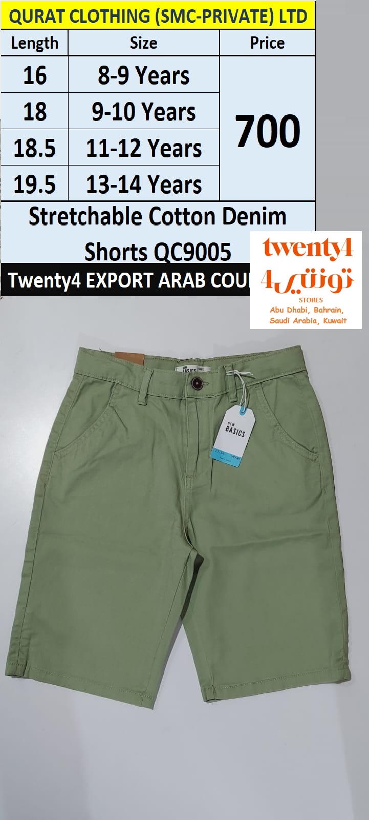 Twenty4 Fashion Brand Stretchable Cotton Denim Shorts QC9005 Export Arab Countries 