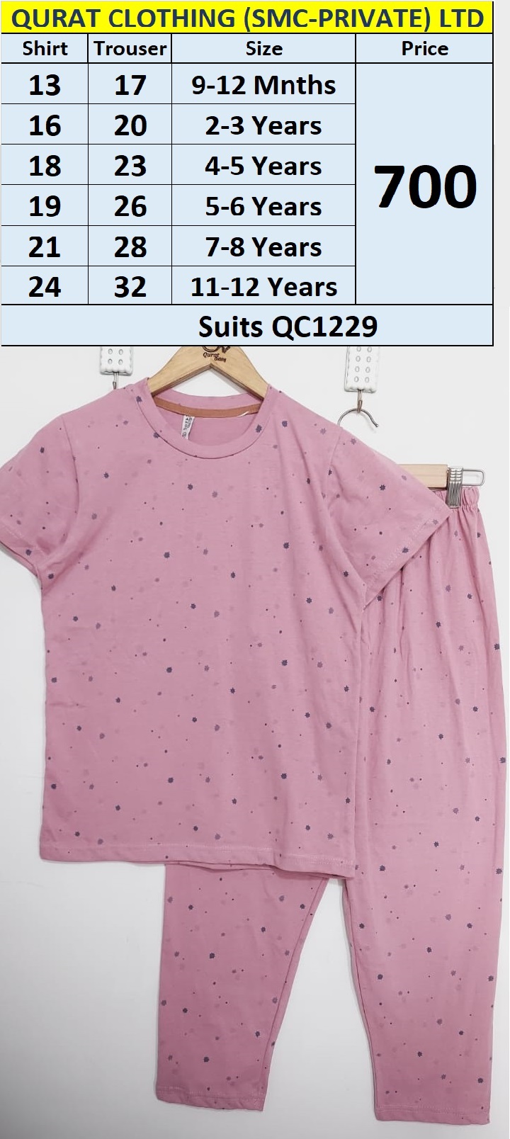 Pink Soft Cotton Blended Tiny Star Print Suit QC1229