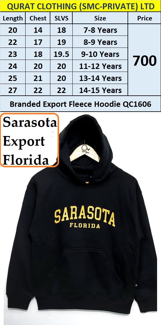 Sarasota Brand Fleece Hoodie QC1606 Export Florida USA