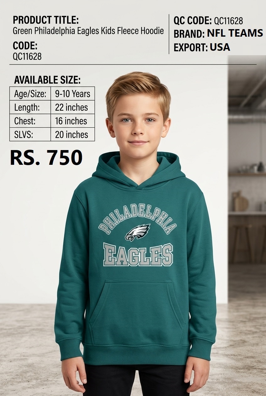 Green Philadelphia Eagles Kids Fleece Hoodie – Export USA – QC11628