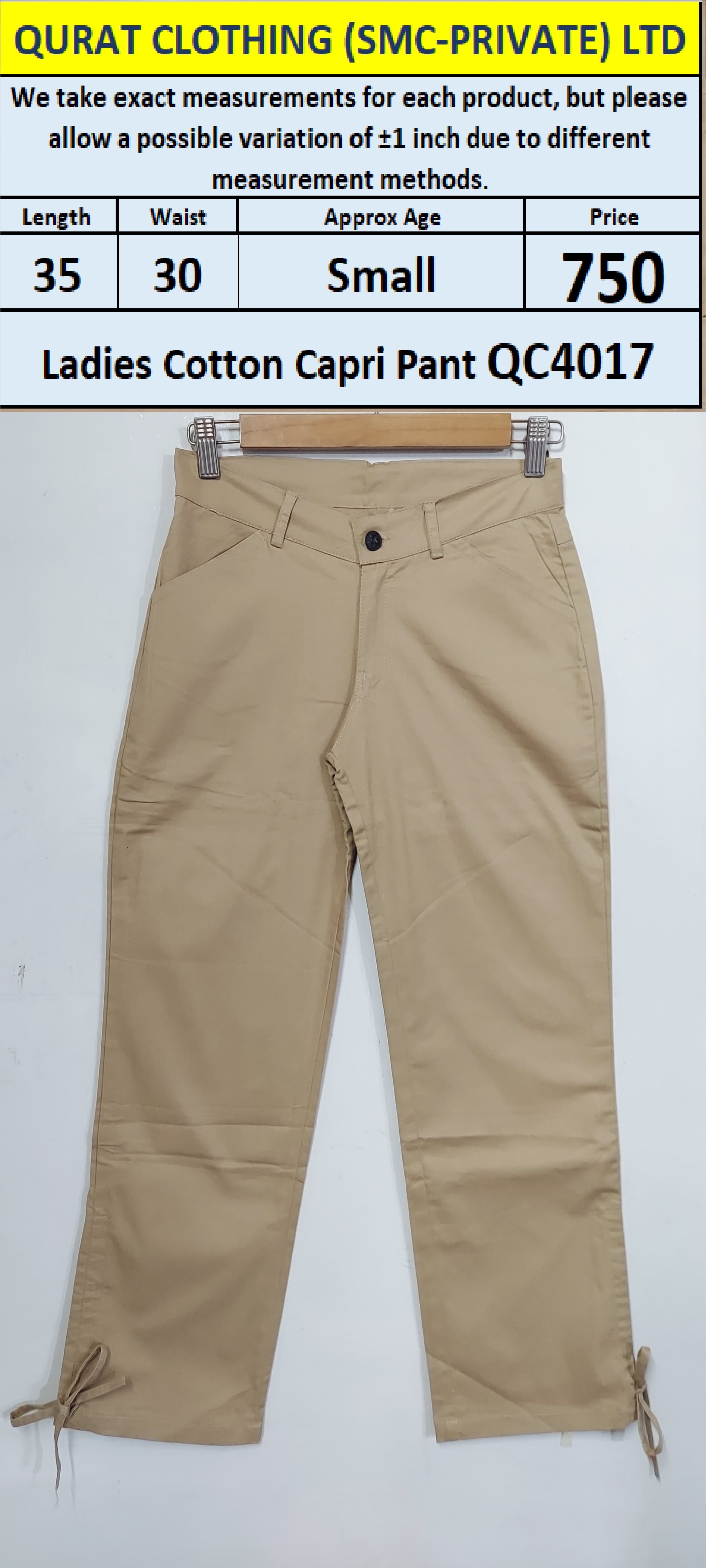 Ladies Cotton Capri Pant QC4017