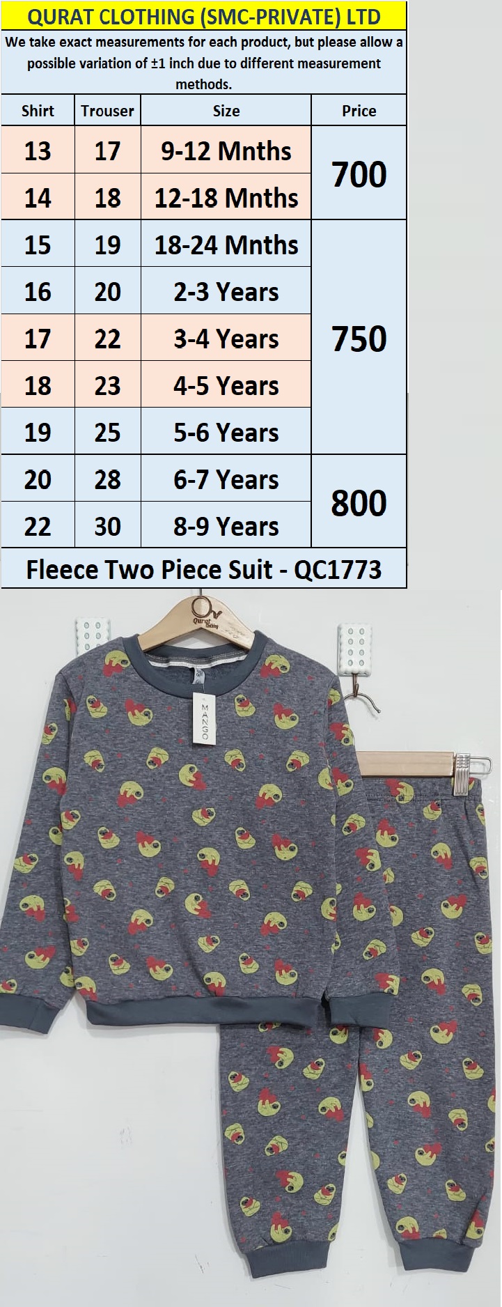 Qurat Clothing's QC1773 Grey Cuddle Fleece Two-Piece Suit combines style, comfort and warmth for kids.