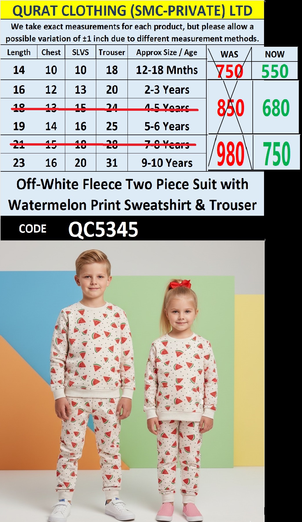 Off-White Kids Fleece Two Piece Suit with Watermelon Print Sweatshirt & Trouser QC5345