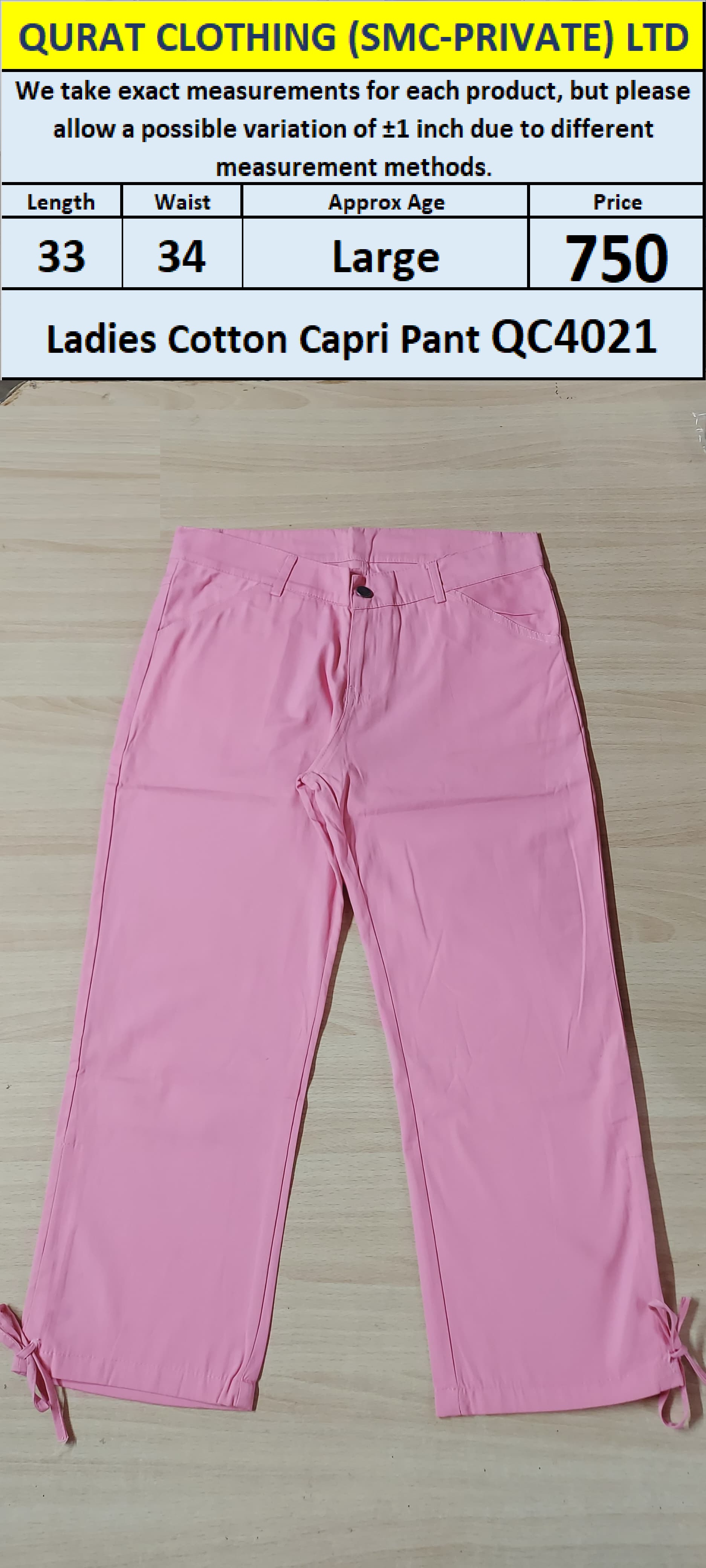 Ladies Cotton Capri Pant QC4021