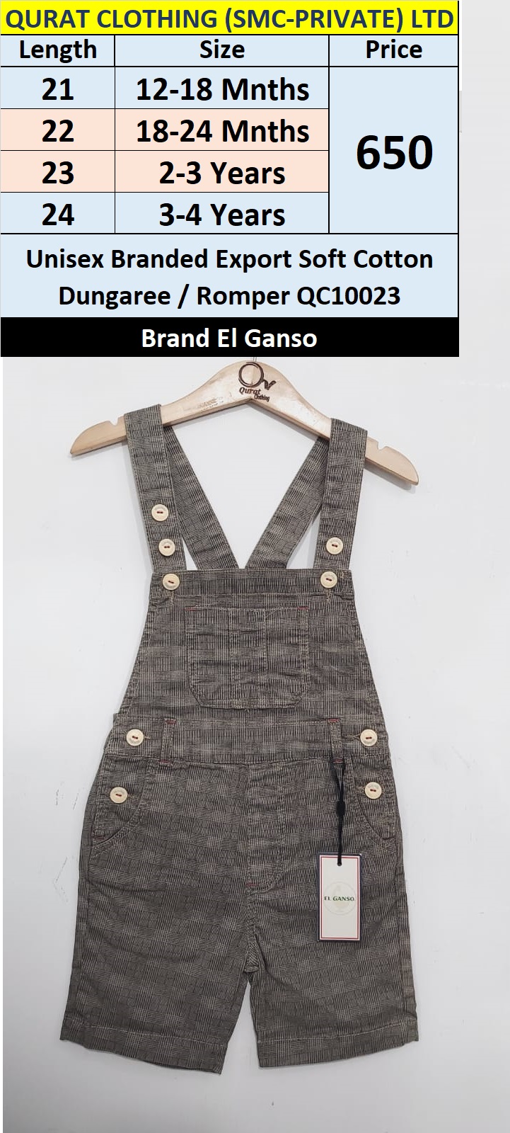 El Ganso Brand Unisex Branded Dungaree / Romper QC10023 Export Spain