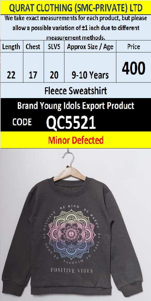 Brand Young Idols Fleece Sweatshirt Export Europe or USA (Minor Defected Product) - QC5521