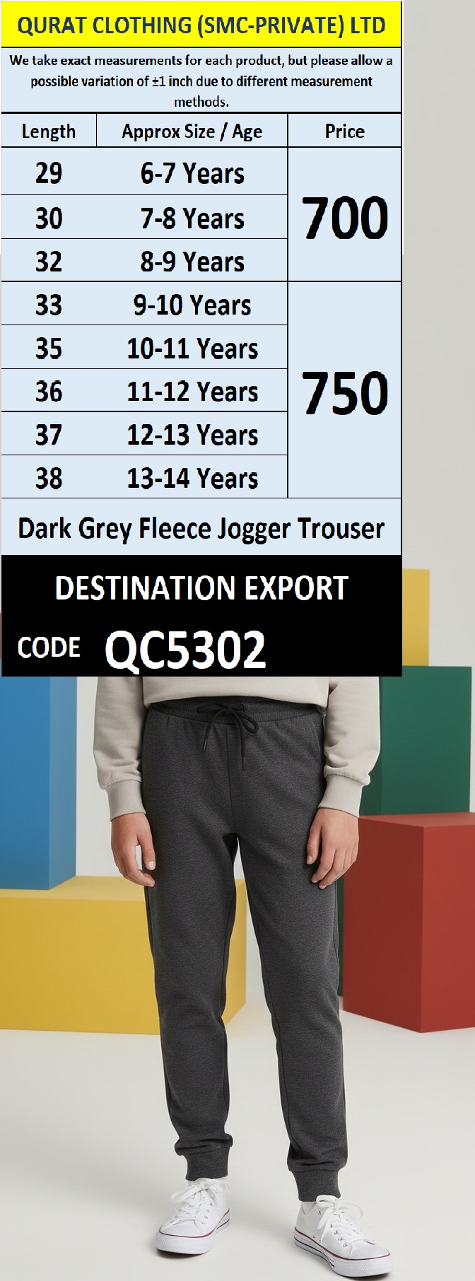 Dark Grey Fleece Jogger Trouser for Kids QC5302