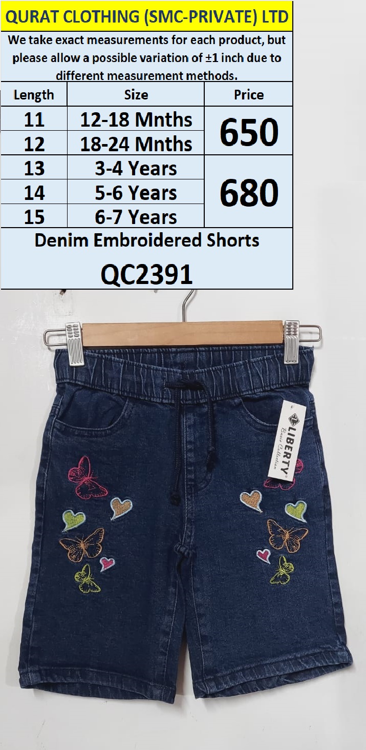 Dark Blue Hearts Denim Embroidered Shorts QC2391