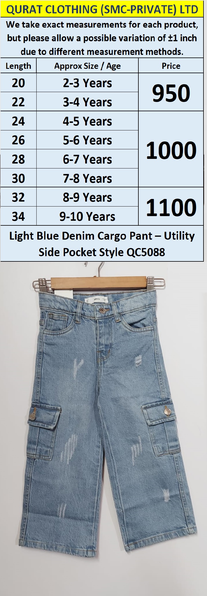 Light Blue Denim Cargo Pant – Utility Side Pocket Style QC5088
