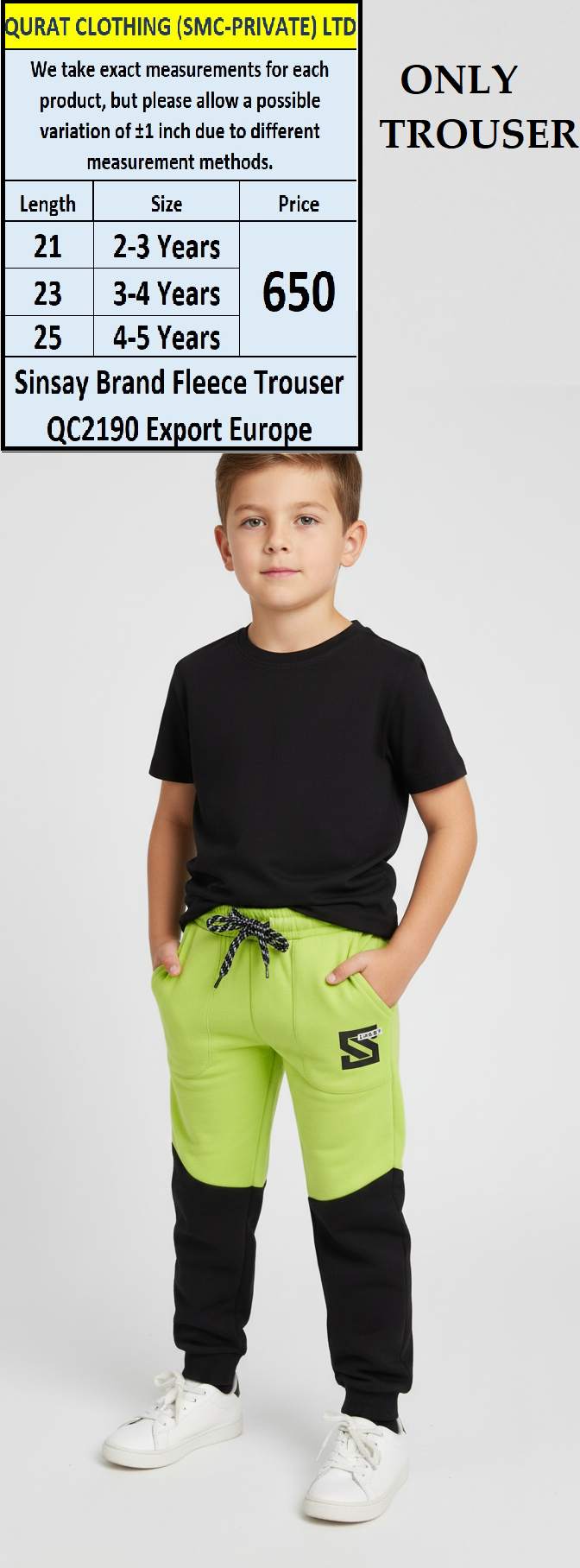 Sinsay Brand Lime & Black “S” Print Fleece Trouser QC2190 – Export Europe
