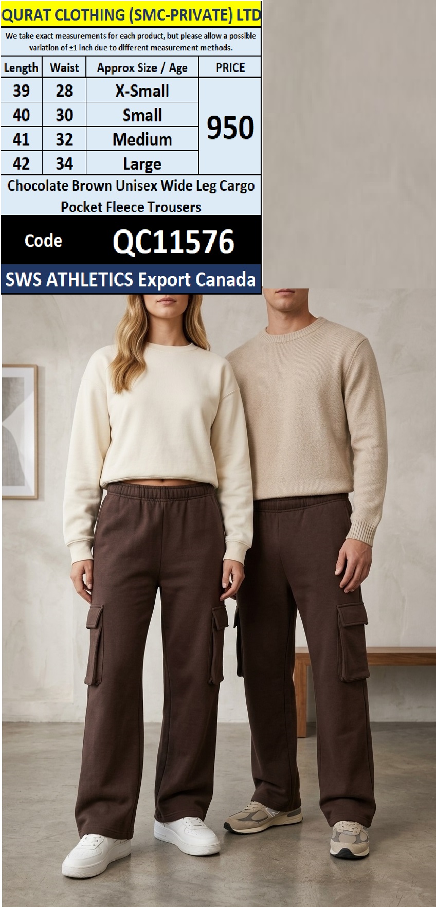 Chocolate Brown Unisex Wide Leg Cargo Pocket Fleece Trousers – SWS ATHLETICS Export Canada – QC11576