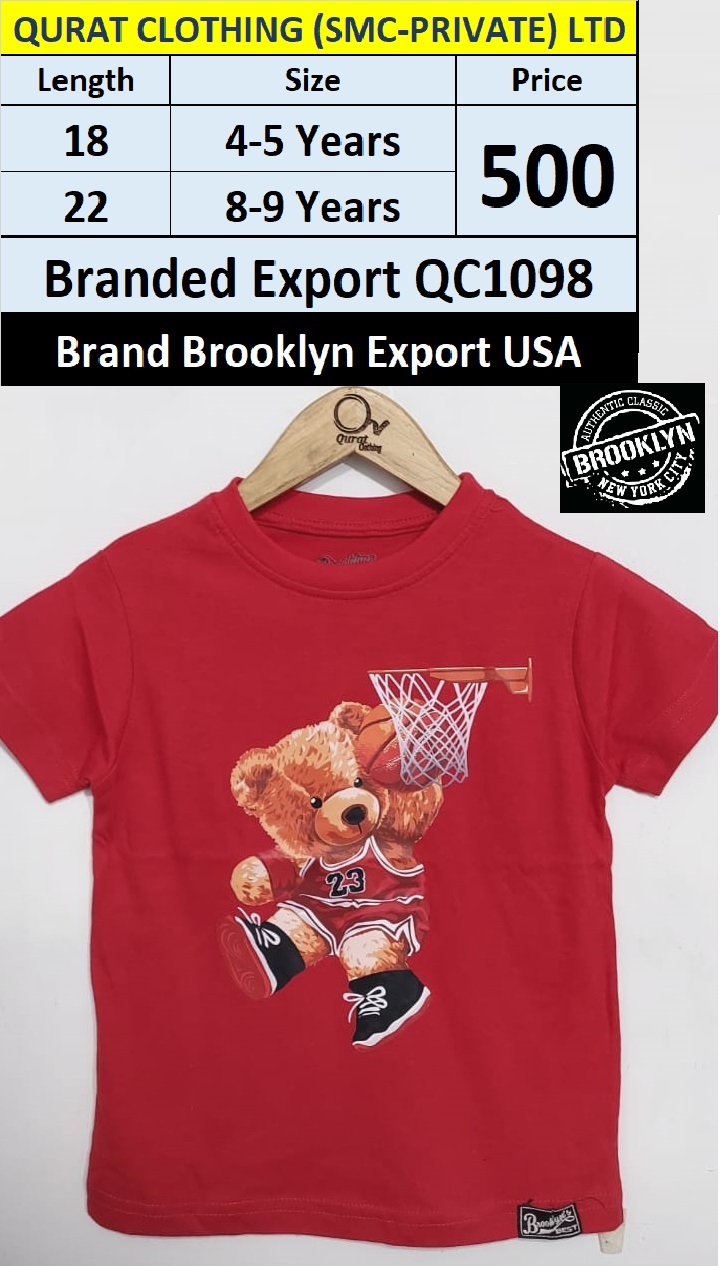 Brooklyn Brand Bear Playing Basketball RED T-shirt QC1098 Export New York