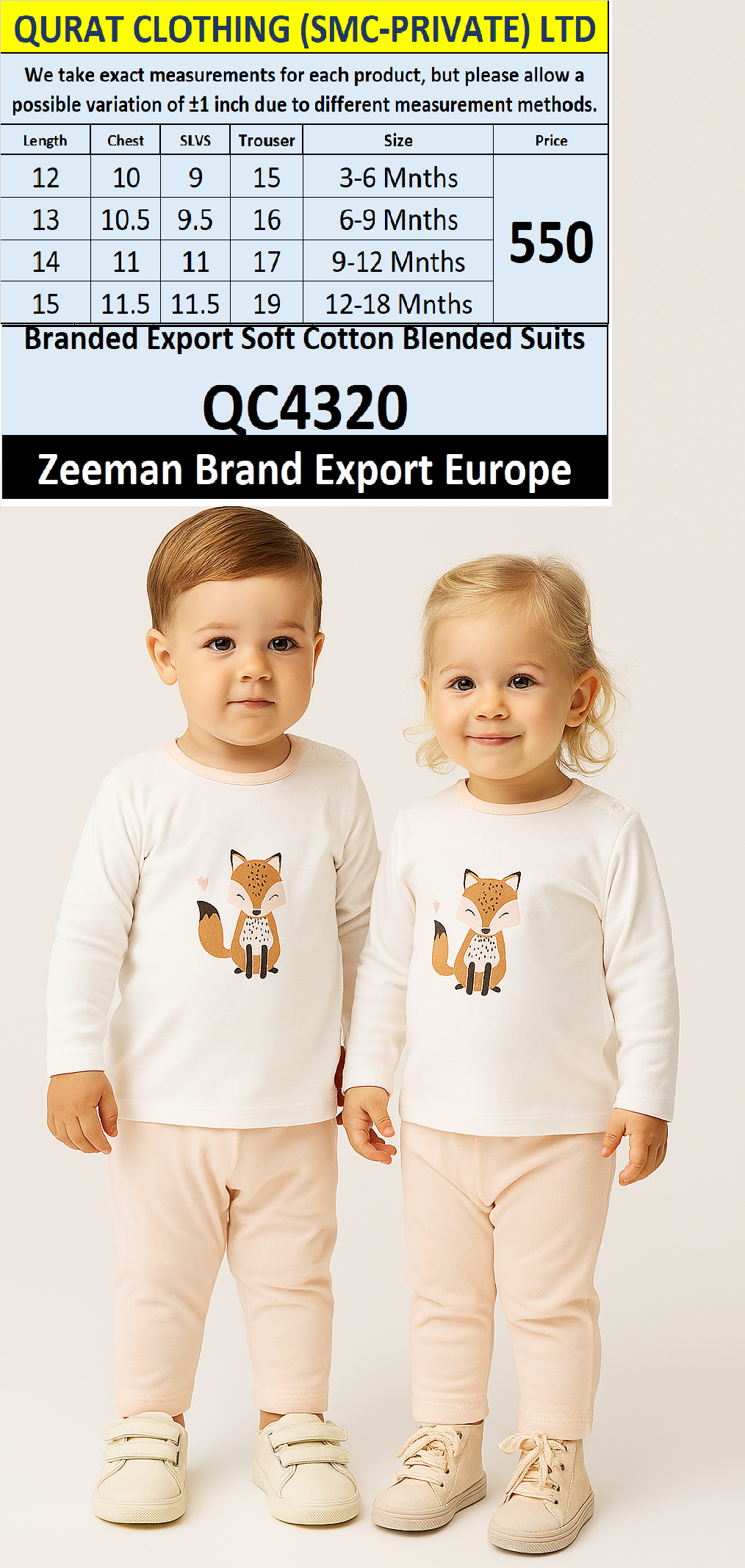 Zeeman Brand Unisex Soft Cotton Blended Suits QC4320 Export Europe 