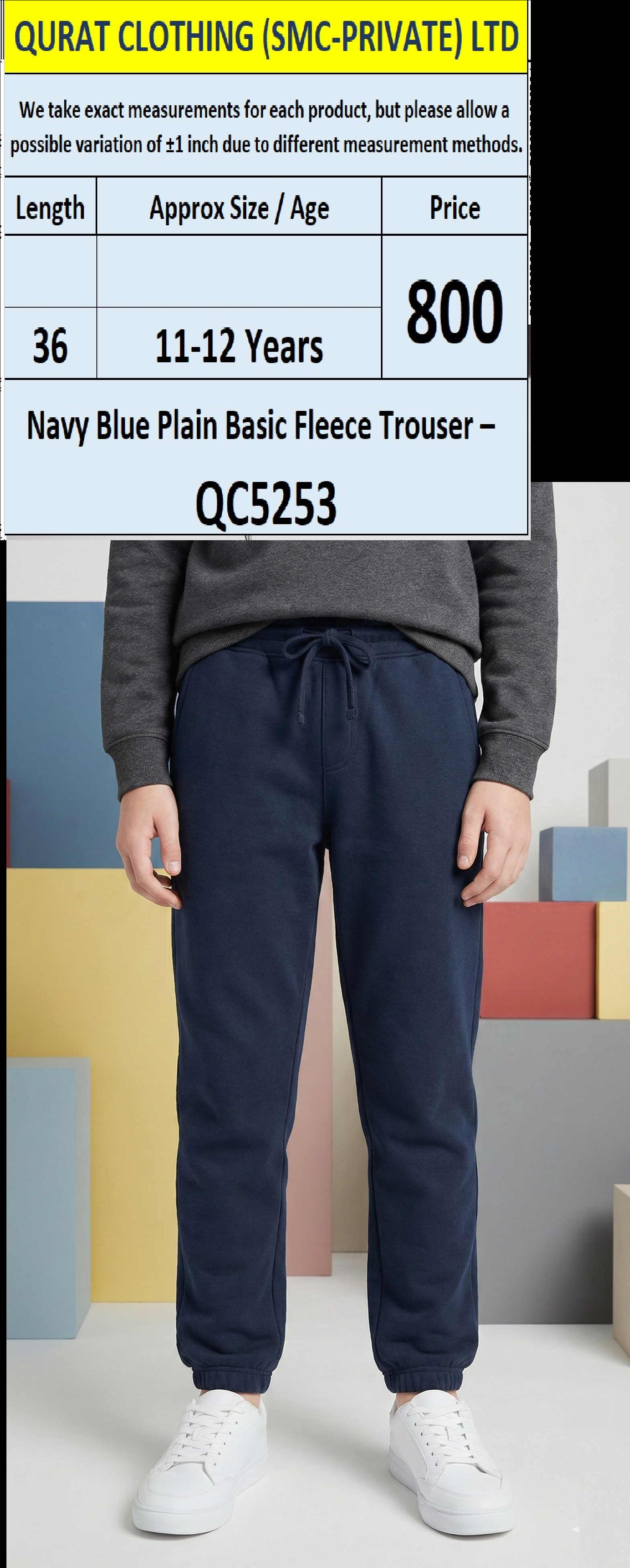 Navy Blue Plain Basic Fleece Trouser – QC5253