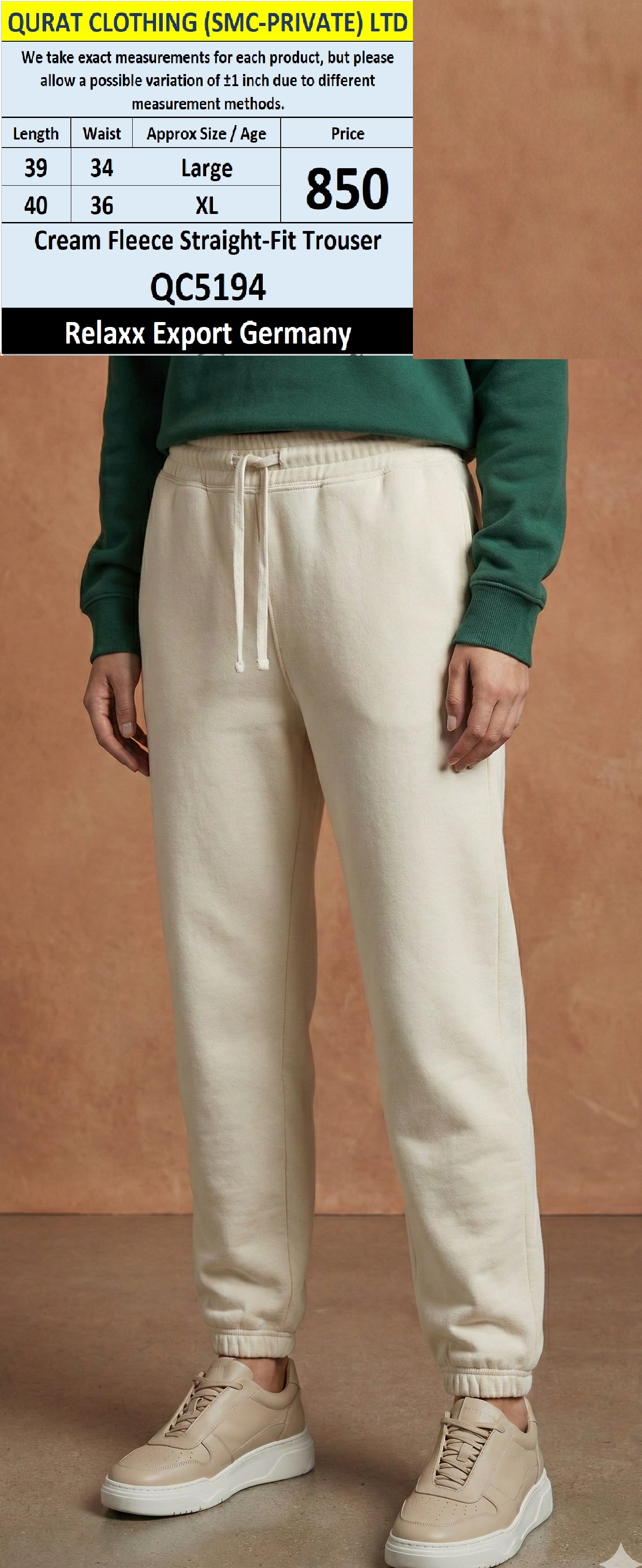 Relaxx Cream Fleece Straight-Fit Trouser QC5194 – Export Germany