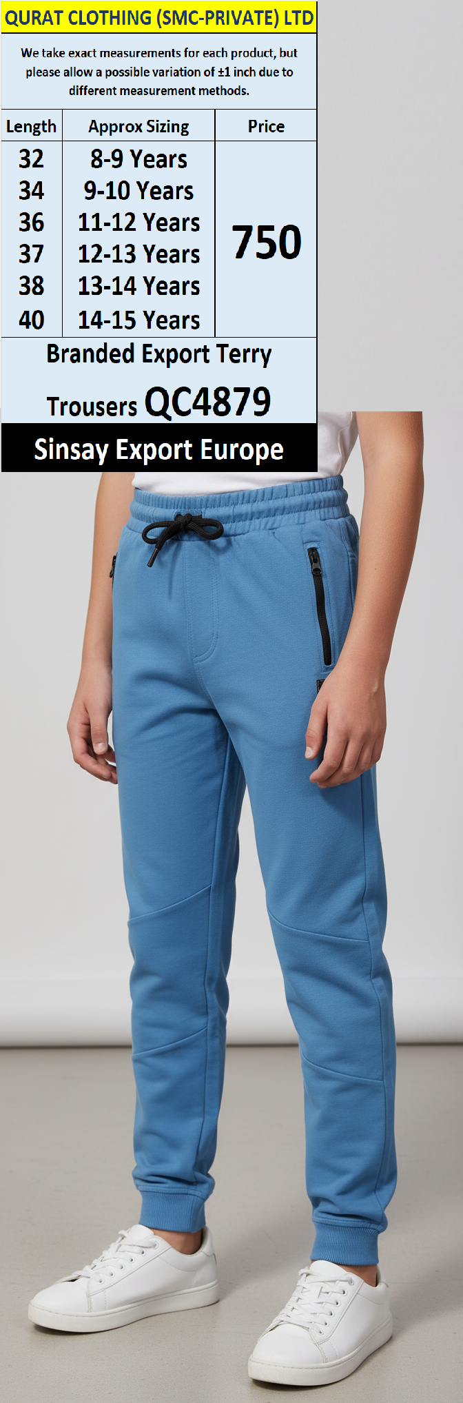 Sinsay Brand QC4879 Blue Terry Jogger Trousers – Export Europe 