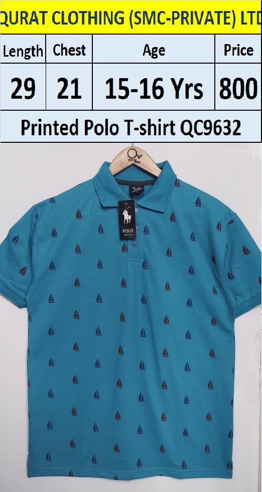 Muted Blue Printed Polo T-shirt QC9632
