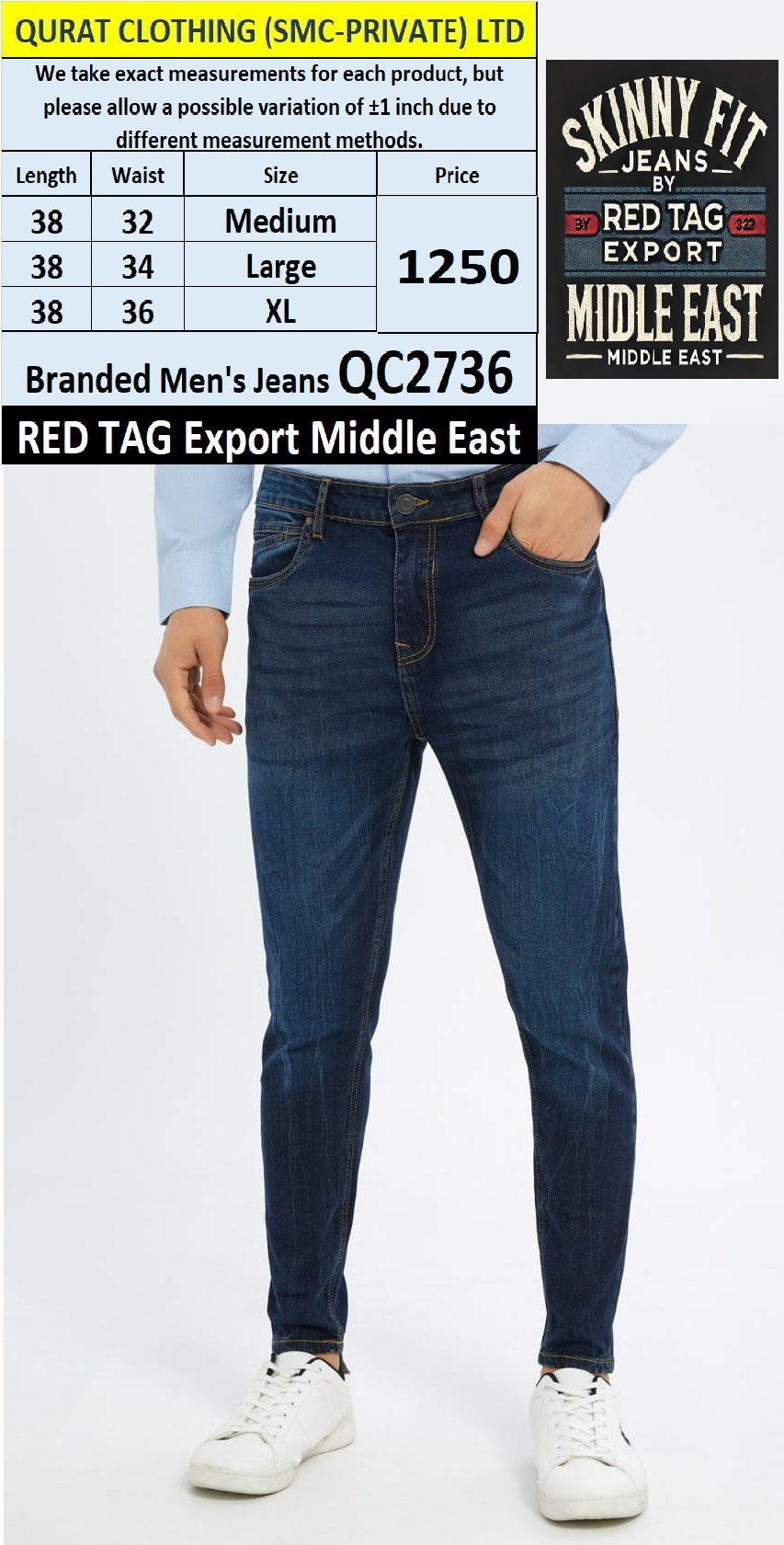 Red Tag Brand Skinny Fit Men's Jeans QC2736 Export Middle East  - QC2736